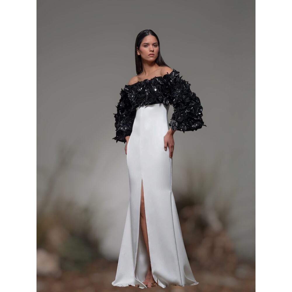 Isabel Sanchis Berceto Ruffle Mermaid Dress Size 10 Black / White